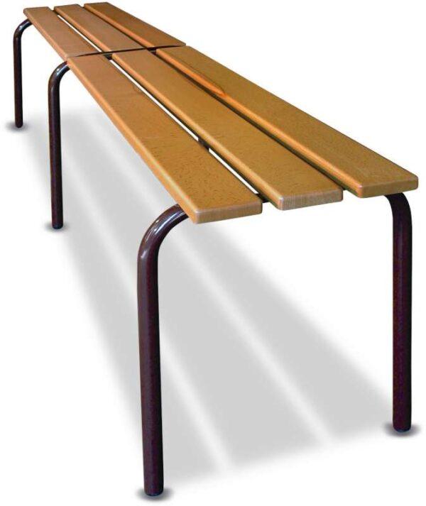 Školní šatní lavička s trubkovou podnoží, sedák masiv buk