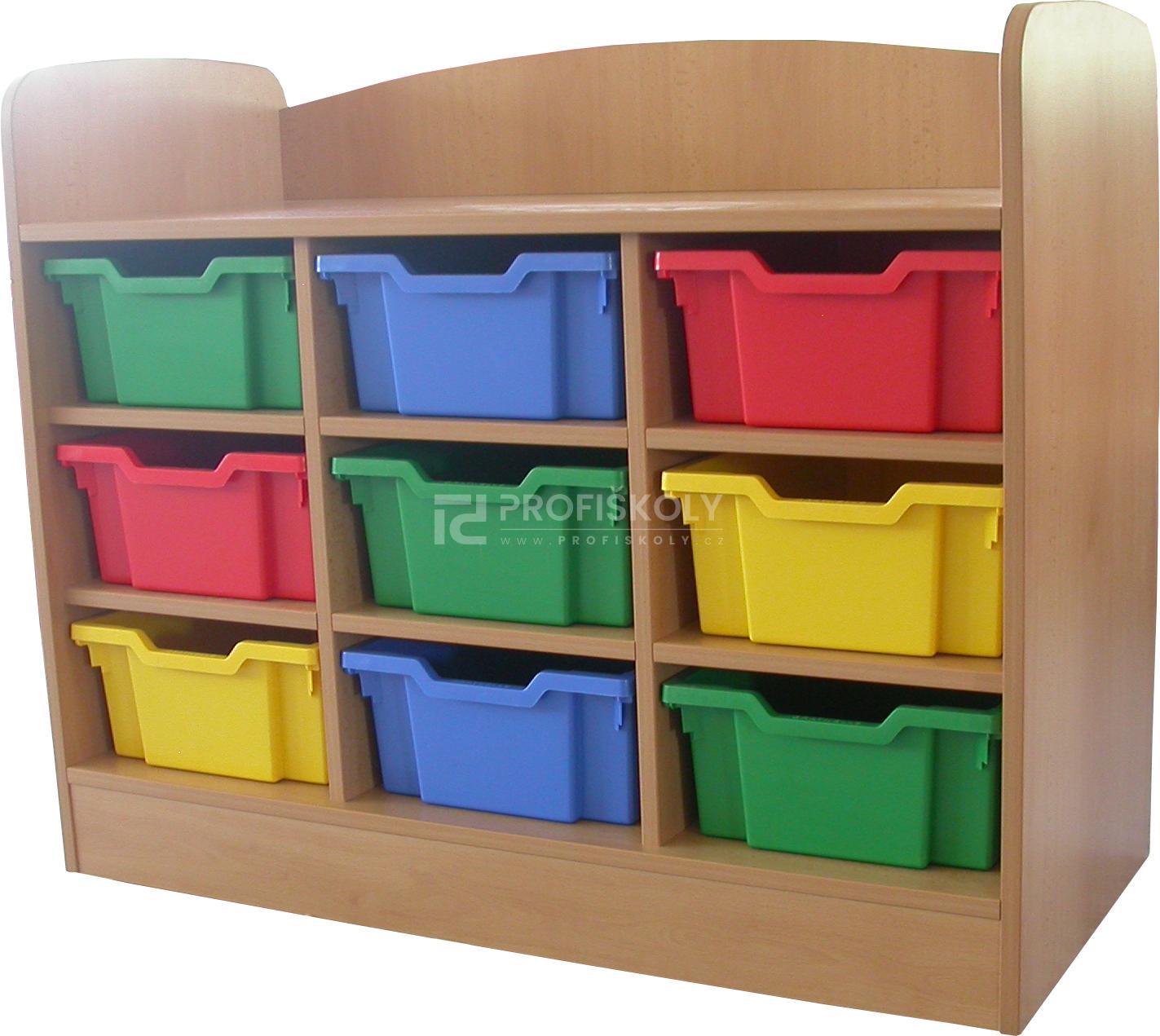 Skříňka s mantinelem, police, pro 9x plastové zásuvky výšky 150 mm (bez plast. kontejnerů), rozměr 1040x850x470 mm