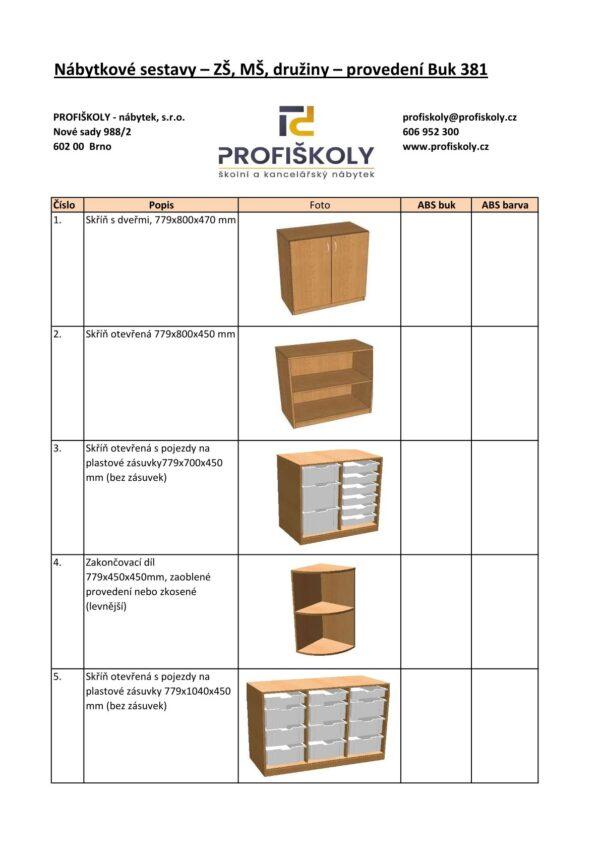 Nábytkový školní program sestavení z jednotlivých skříněk, ze kterých je možno vytvořit jednotlivé nábytkové sestavy.