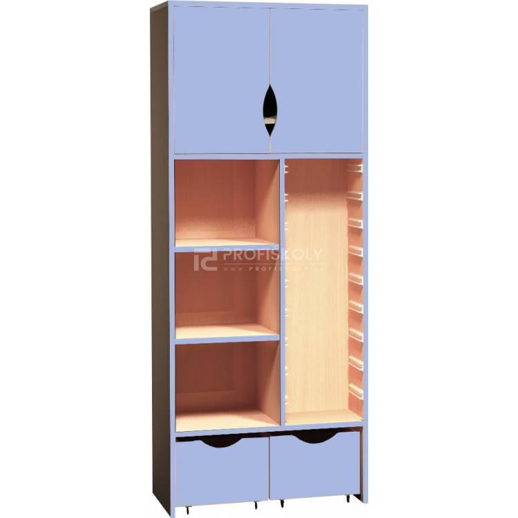 Skříňka vysoká s dvířky, regálem a plastovými zásuvkami PROMA (š/v/h) 800x1870x450 mm
