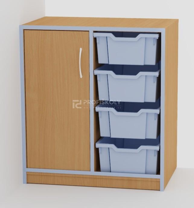 Regál s dvířkem pro plastové boxy GRANT 779x700x450