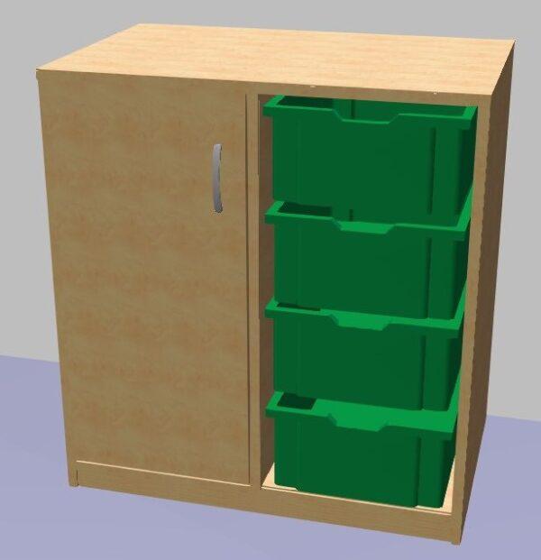 Regál s dvířkem pro plastové boxy 779x700x450