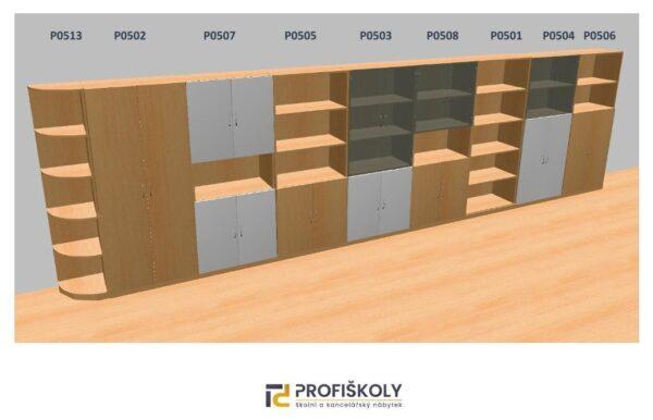 Velké školní skříně s barevnými a skleněnými dveřmi